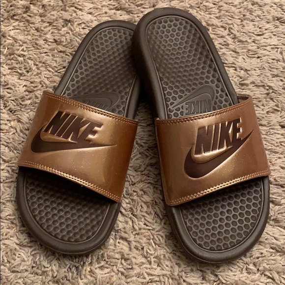 nike slippers brown